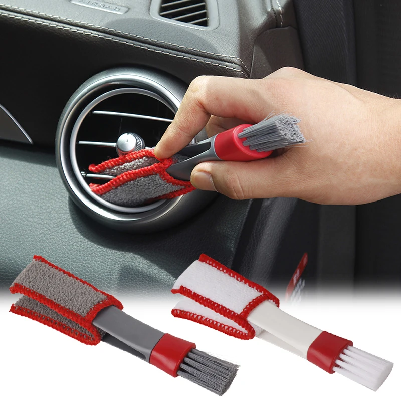 Car Air Outlet Double Head Brushes Multifunction Auto Air Conditioner Vent Interior Cleaning Dusting Brush Car Cleaning Tool 1Pc