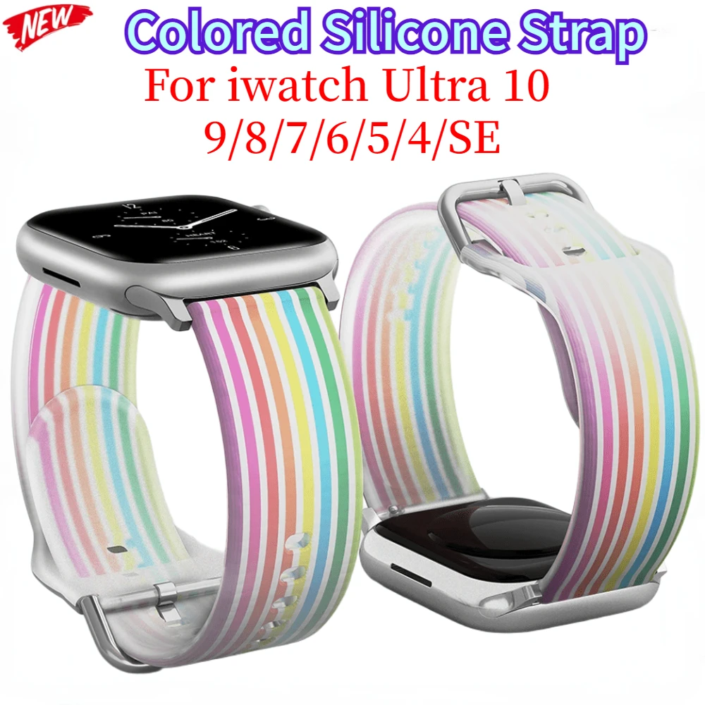 Silicone Colour Strap For Apple Watch Ultra 49mm 9 8 7 45mm 41mm 10 46mm 42mm Bracelet Wristband Belt iWatch 6 5 4 SE 44mm 40mm