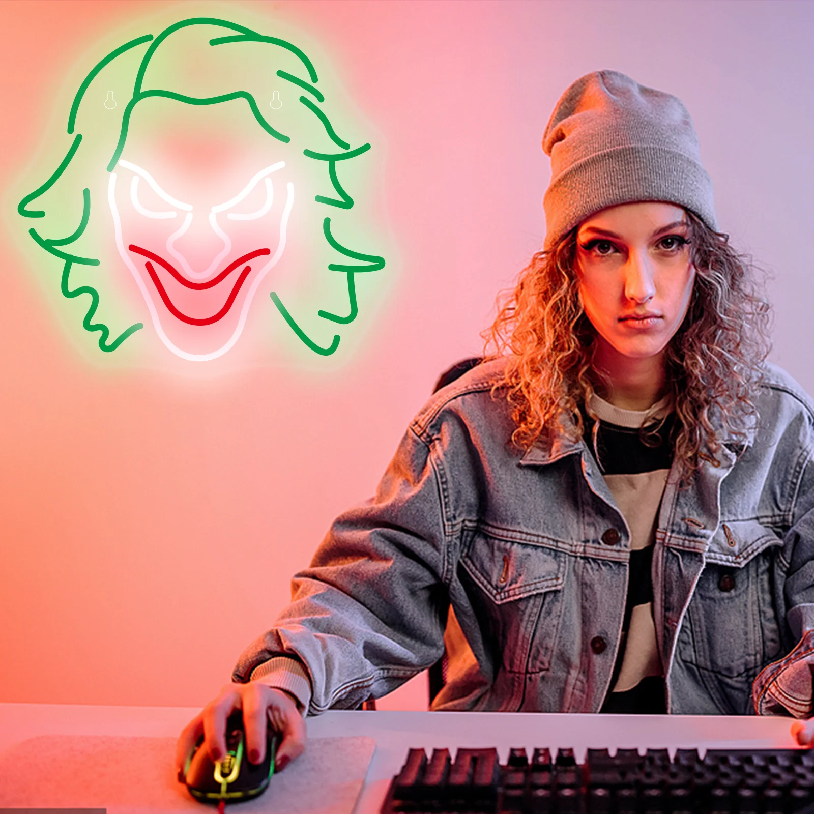 Джокер Неоновая светодиодная вывеска с регулируемой яркостью Аниме Украшение комнаты для дома Спальня Бар Вечеринка Клуб Настенный светильник с питанием от USB Art Comic Lights Знаки