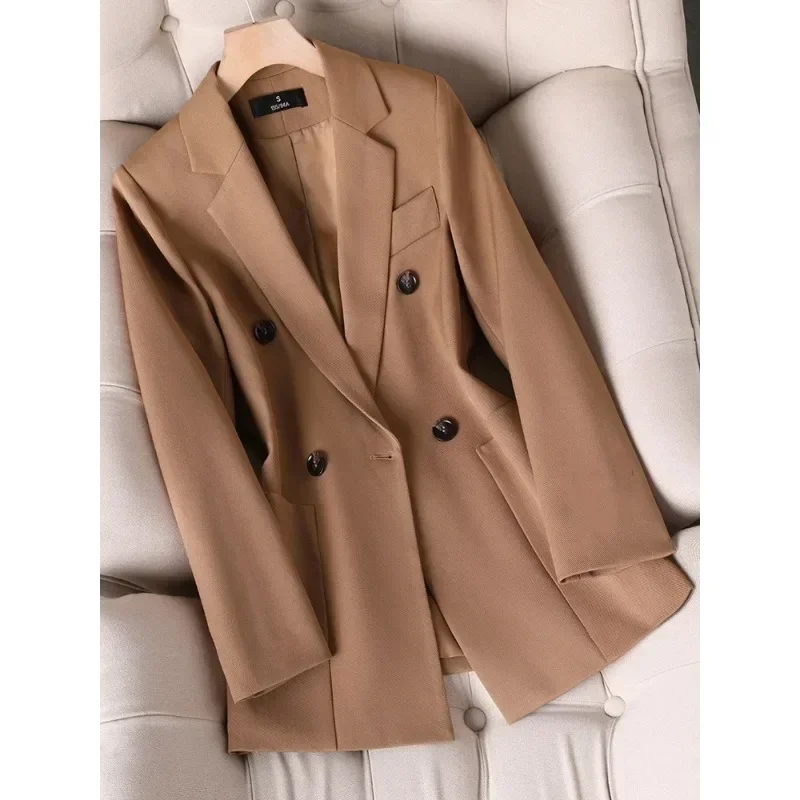 Blazer Formal wanita, Khaki hijau, hitam, Blazer Formal wanita, lengan panjang, kancing sebaris, pakaian kerja Bisnis, mantel jaket Solid dengan saku