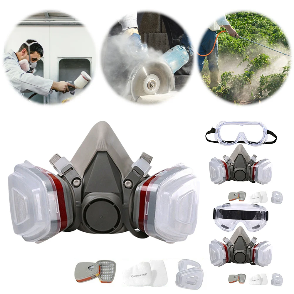 2025 6200 Half Face Cover Gas Mask Chemical Vapor Paint Spray Respirator With Filter Goggles For Dust Fumes Asbestos Chemicals