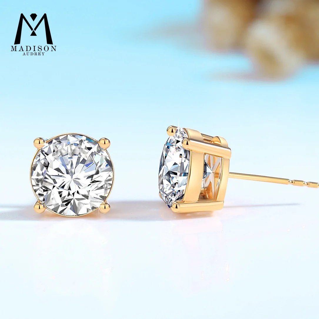 Real 18K Gold Moissanite Earrings Au750 Stud Earrings D Color with Certificates Anti-Allergy Diamond Earrings  for Women