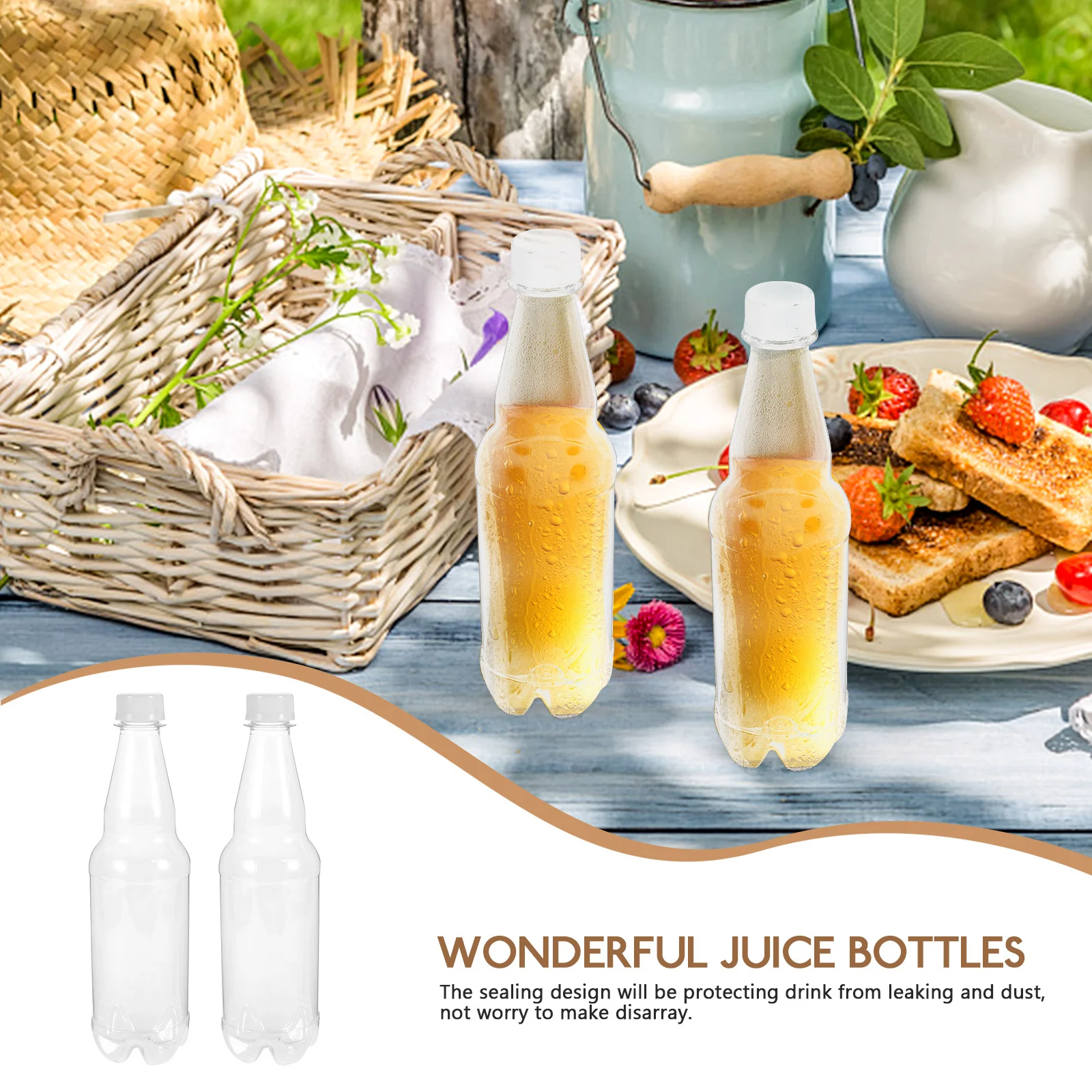 

6pcs Reusable Clear Transparent Juice Bottles Multi-Function Pet Material Leak-Proof Storage Drinks Empty Wine Bottles For