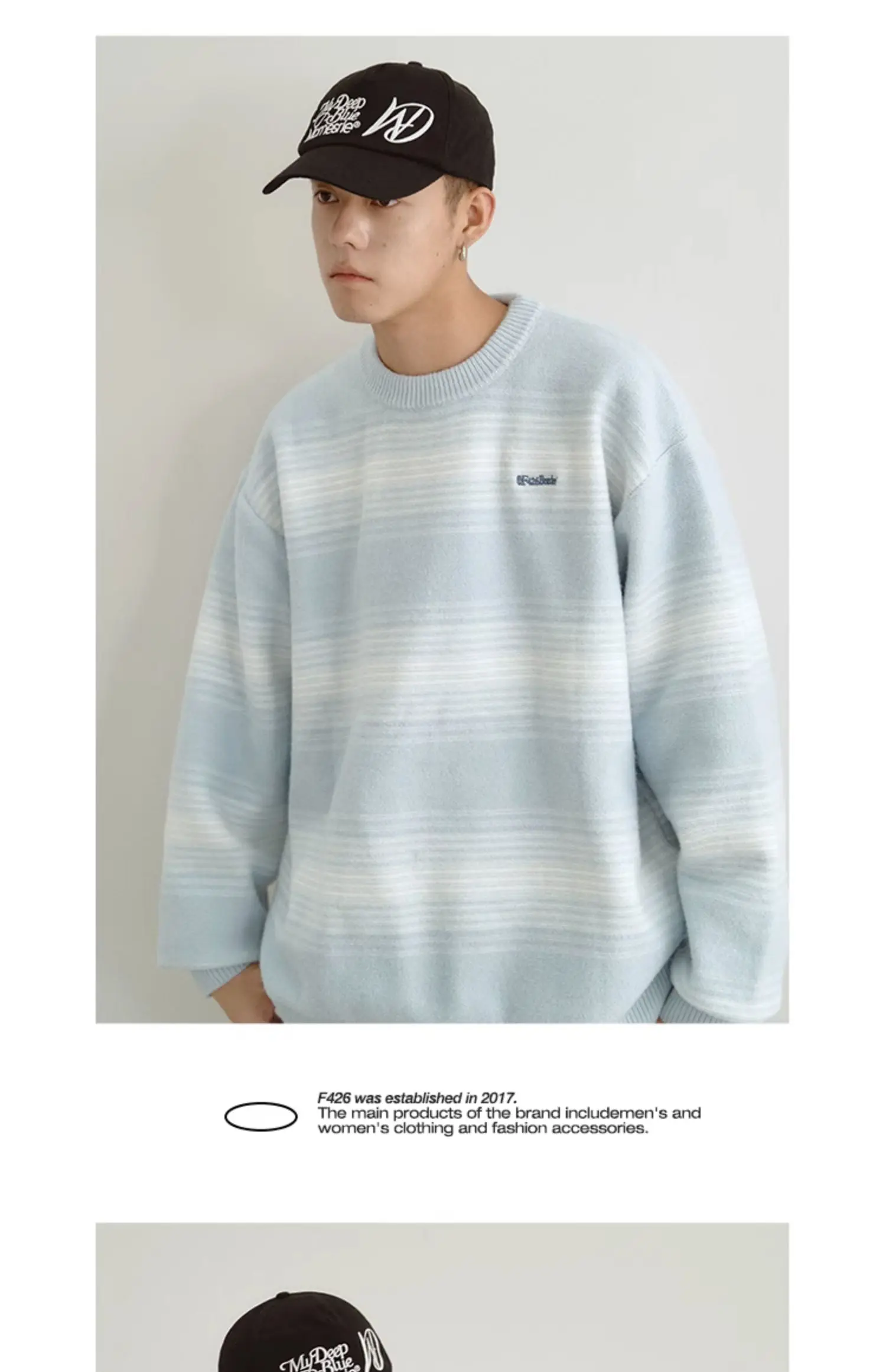 Pullover Round Neck Matching Striped Gradient Reverse Knit a Sweater Couple's National Fashion Casual Loose Autumn All-Matching