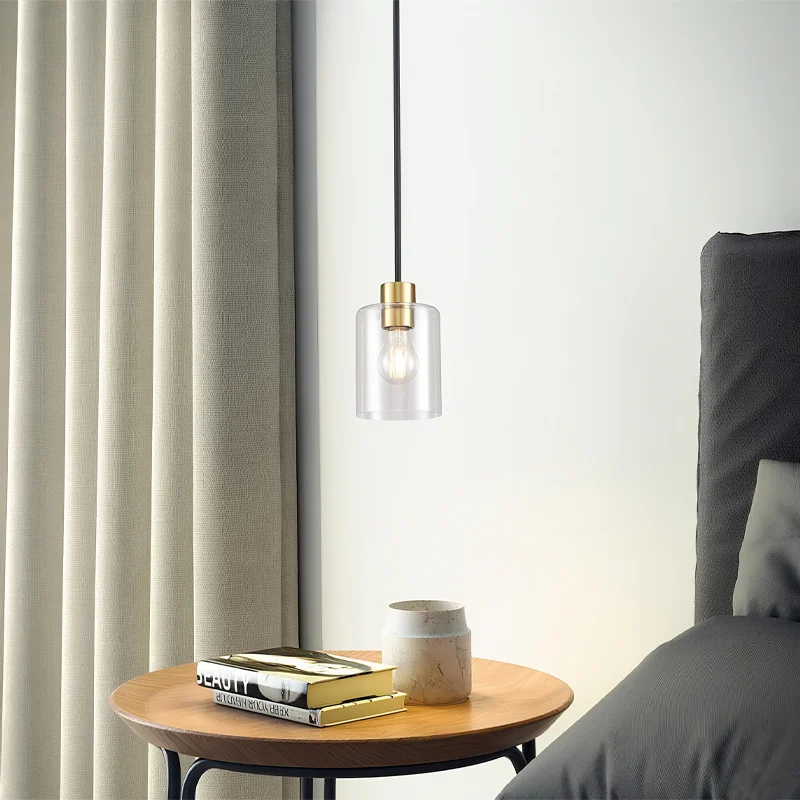 Modern Pendant Lamp Clear Glass Pendant Light NO Bulb Adjustable-height Kitchen Dining Room Bedroom Bathroom Decor Lights