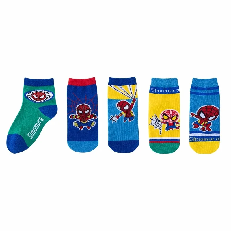 5 Pairs Autumn Winter Spiderman Children\'s Socks Cotton Soft Anime Socks kids Boys Socks MiddleTube Cartoon Baby Sock 1-12 Y