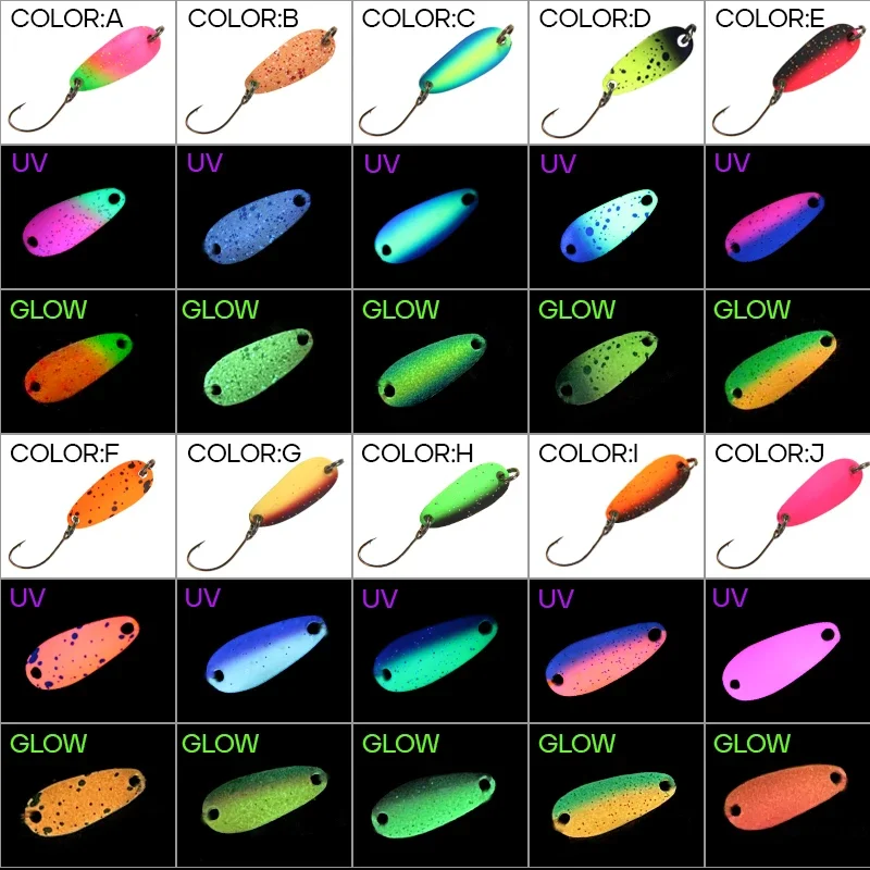 LETOYO 1.4g Area Trout Spoon Fishing Lure UV Luminous Copper Spoon Lure Double Sided Spray Painting S-shaped Trout Lure
