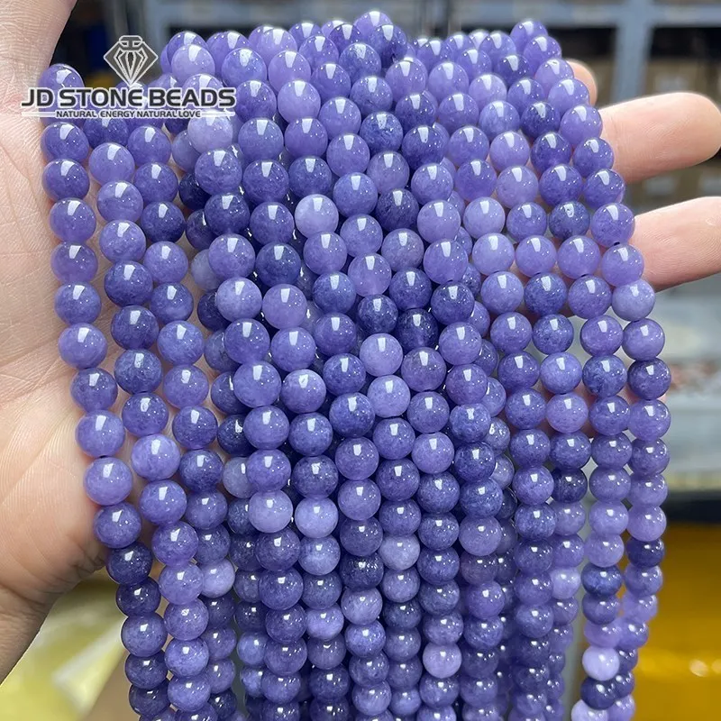 Dyed Color Purple Aquamarine Beads Natural Stone Loose Spacer 4 6 8 10 12 14mm For Jewelry Making Diy Bracelet Accessory 15