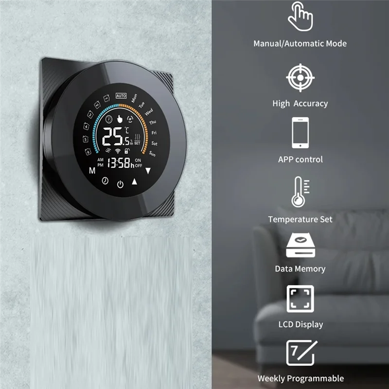 ABGR-Tuya Wifi Thermostat LCD التحكم الرقمي في درجة الحرارة باللمس لـ Alexa