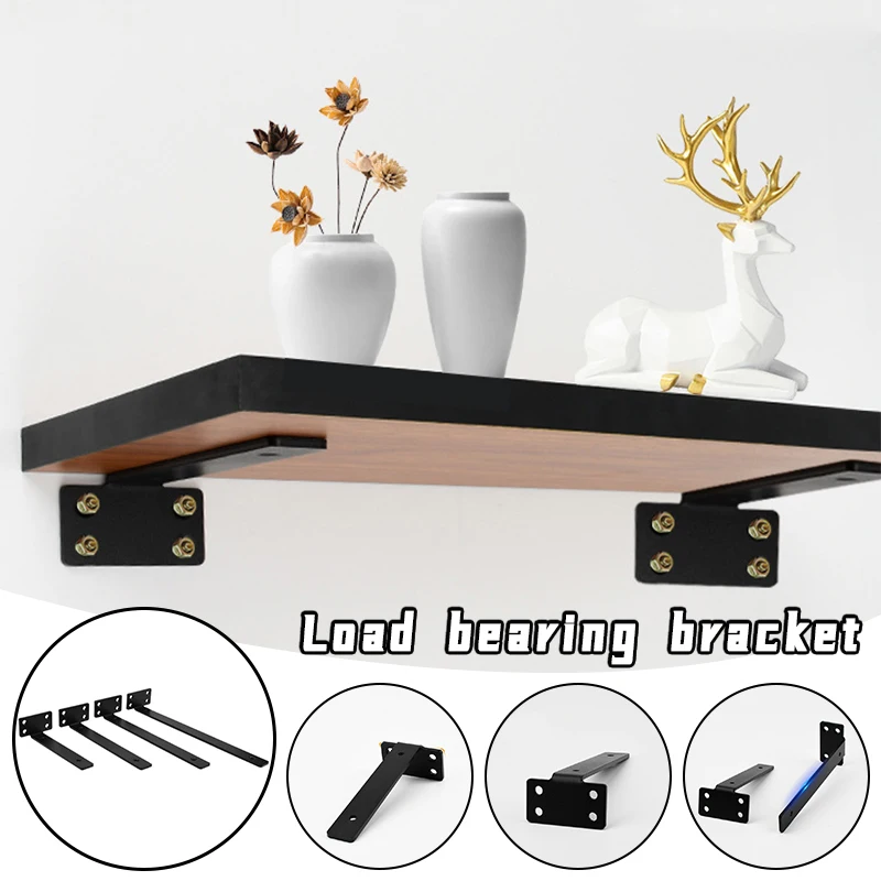 1PC Heavy Duty Cast Iron L-Shaped Floating Shelf Bracket  4mm Thick Invisible Bracket for Kitchen, Bathroom, Wall Mount Shelves