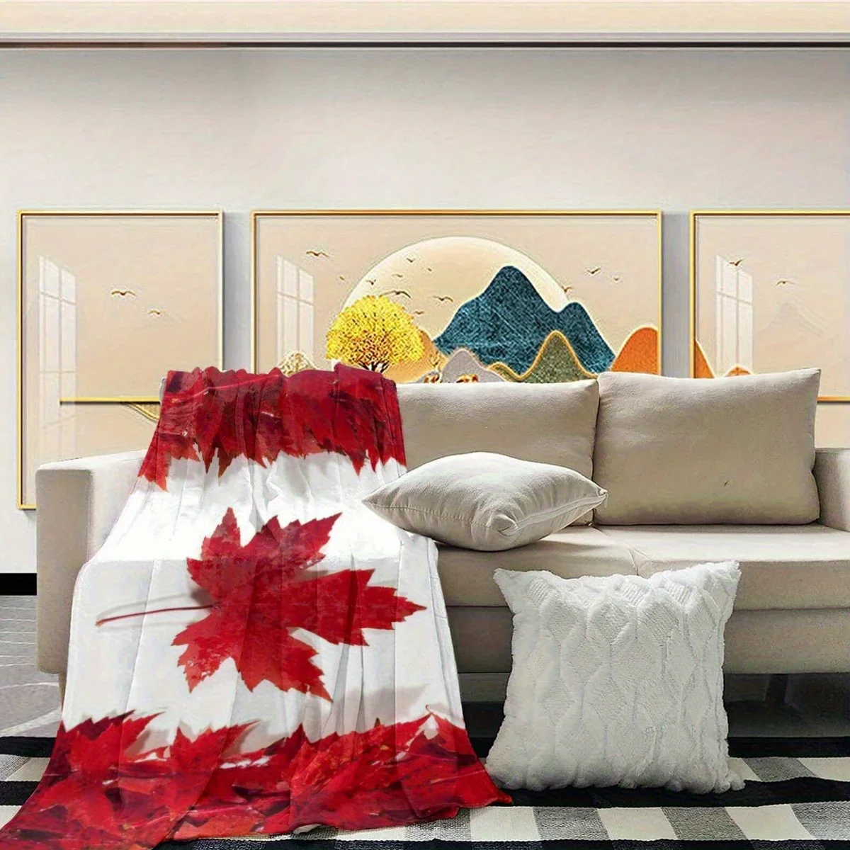 Canadian Maple Leaf pattern Flannel printed blanket suitable for all seasons suitable for living room office sofa and travel