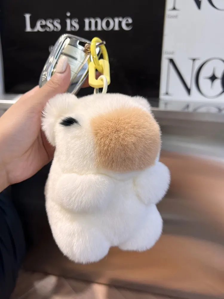 Cute Real Otter Rabbit Fur Water Dolphin Capibala Car Keychain Pendant Plush Toy Book Bag Pendant