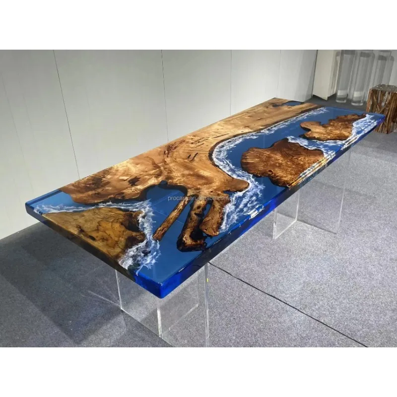 Special Design Solid Wood And River Resin Table Pterocarpus Erinaceus Poir Live Edge Epoxy Resin Dining Table Top