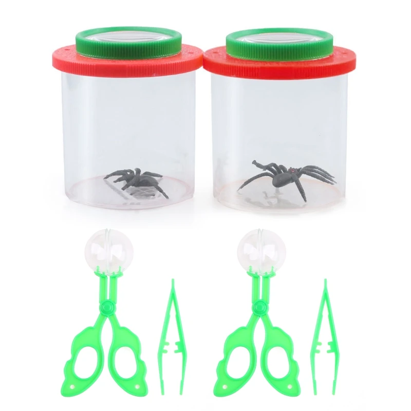 

6-Piece Kids Insect Viewer Transparent Insect Magnifier Jars Box with Tweezers Glass Viewers Insect Box