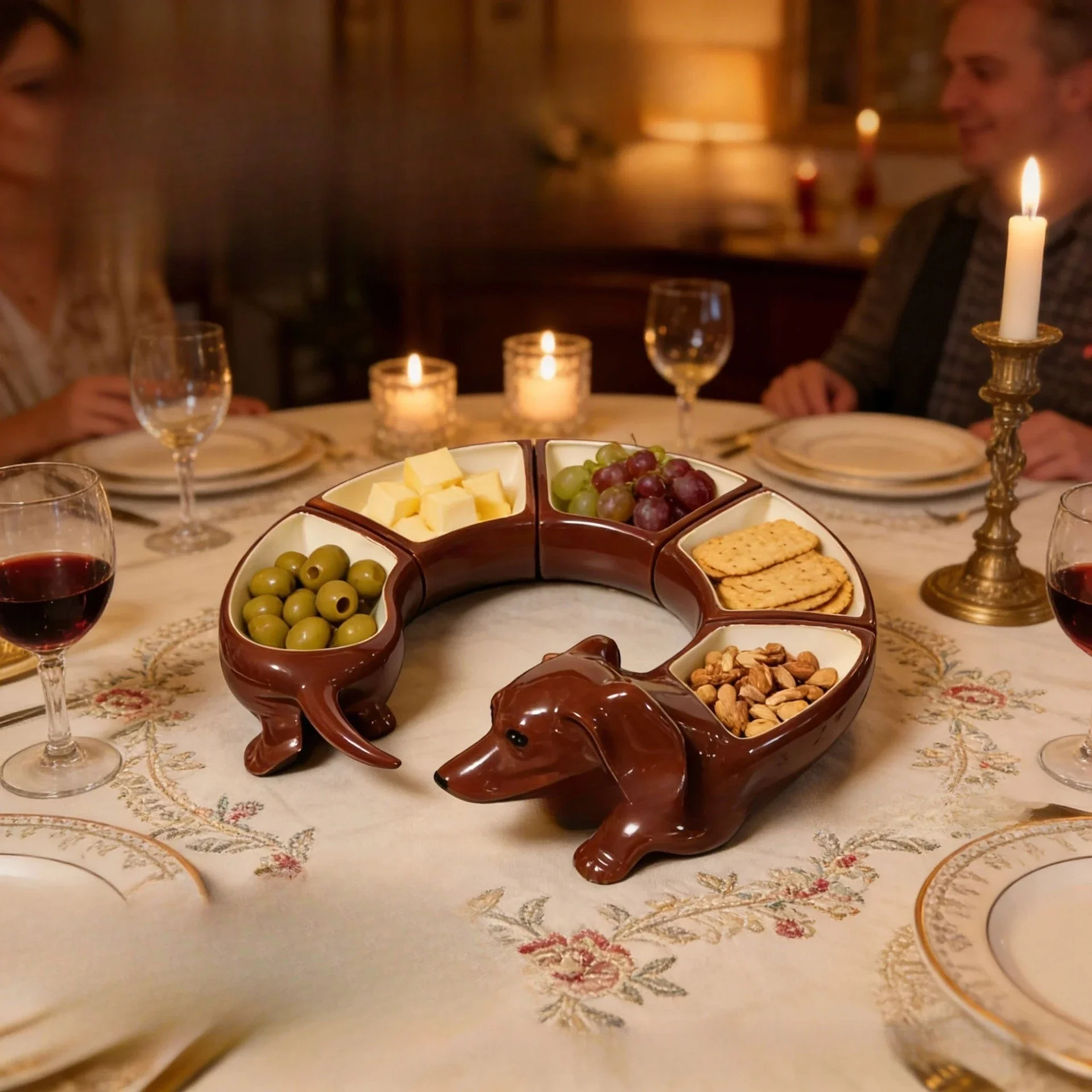 Serving Tray with Dividers Dachshund 5 Section Cute Container Sectioned Serving Tray Set for Home Kitchen Cooking Eating Dinner