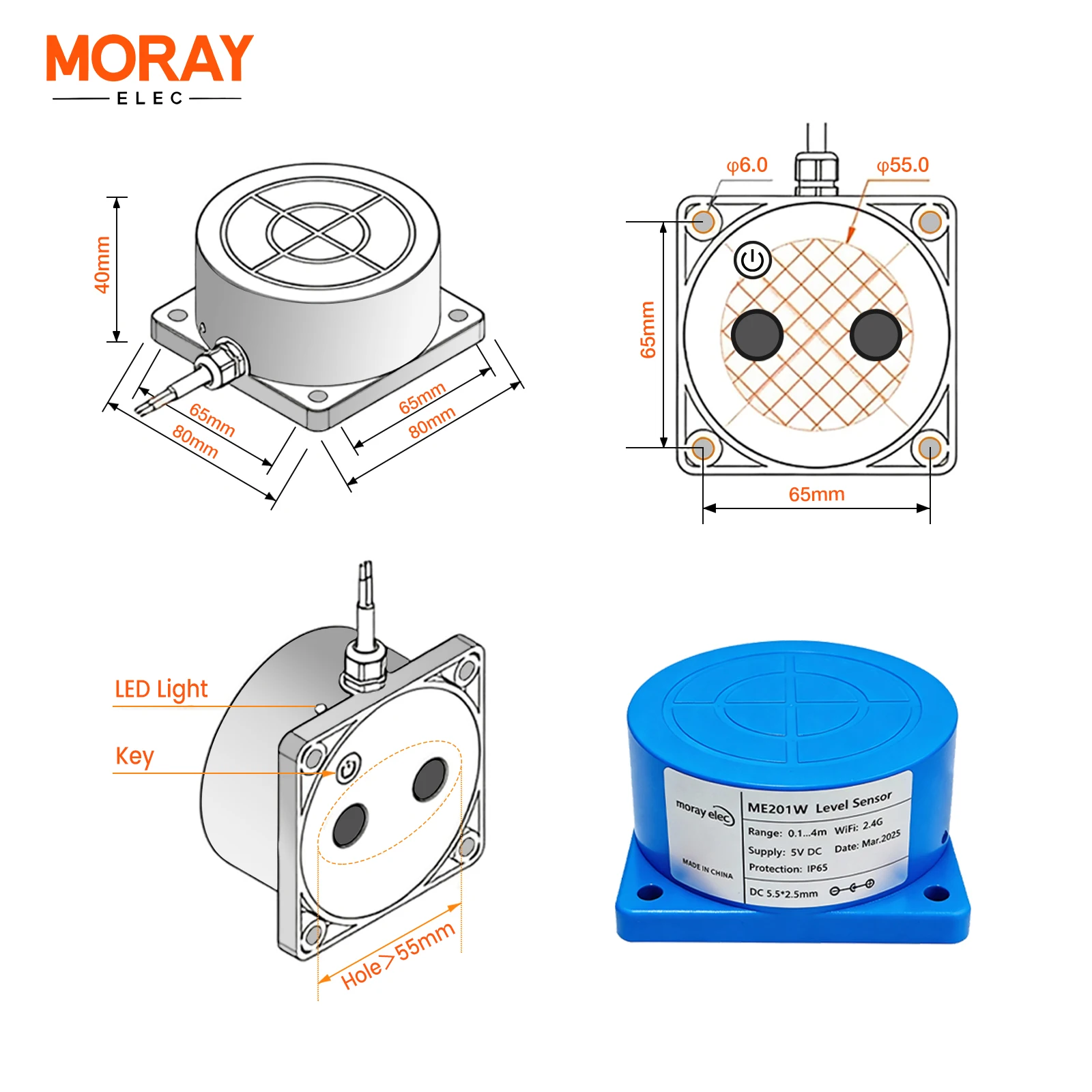 Moray ME201W Tuya Smartlife APP WiFi Wireless Smart Ultraschall Wasser Tank Controller Tank Level Monitor Flüssigkeit Niveau Sensoren – Detail 5
