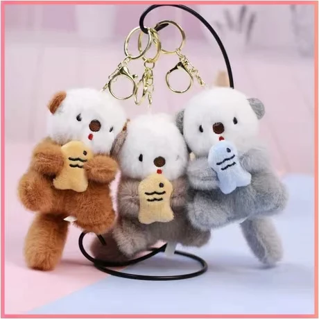 Cute Sea Otter Plush Keychain Fluffy Animal Bag Pendant view 5