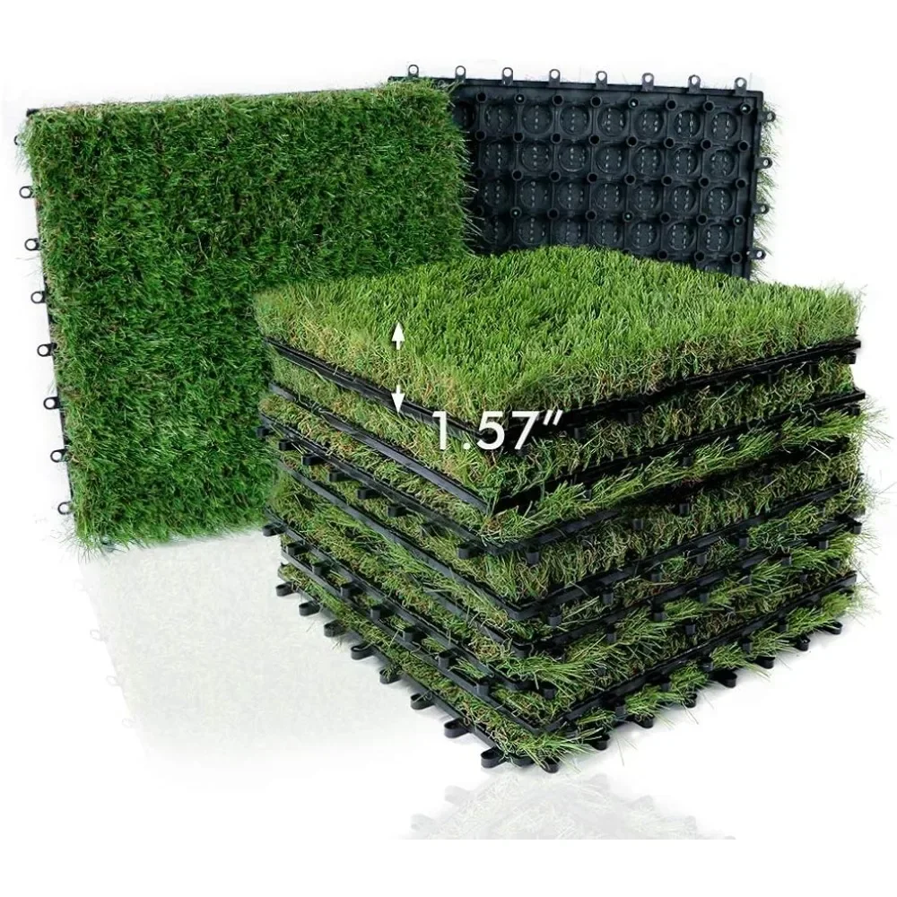 

Artificial Grass Tile Interlocking Turf Set 9 Packs for Dog Pet Indoor and Outdoor - Artificial Fake Grass Self-Draining Lawn