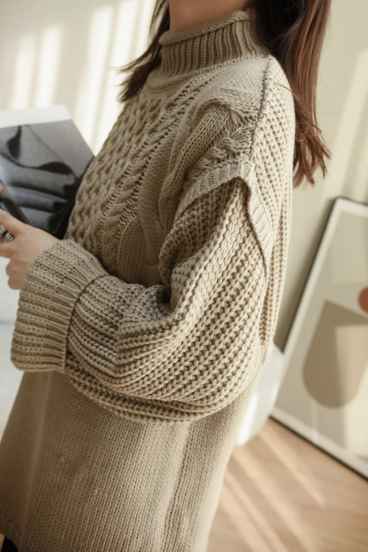 

Retro Ele Women's High Collar Loose Knitted Sweater Autumn Winter Inner Wear Casual Versatile Long Sve Crew Ne Top