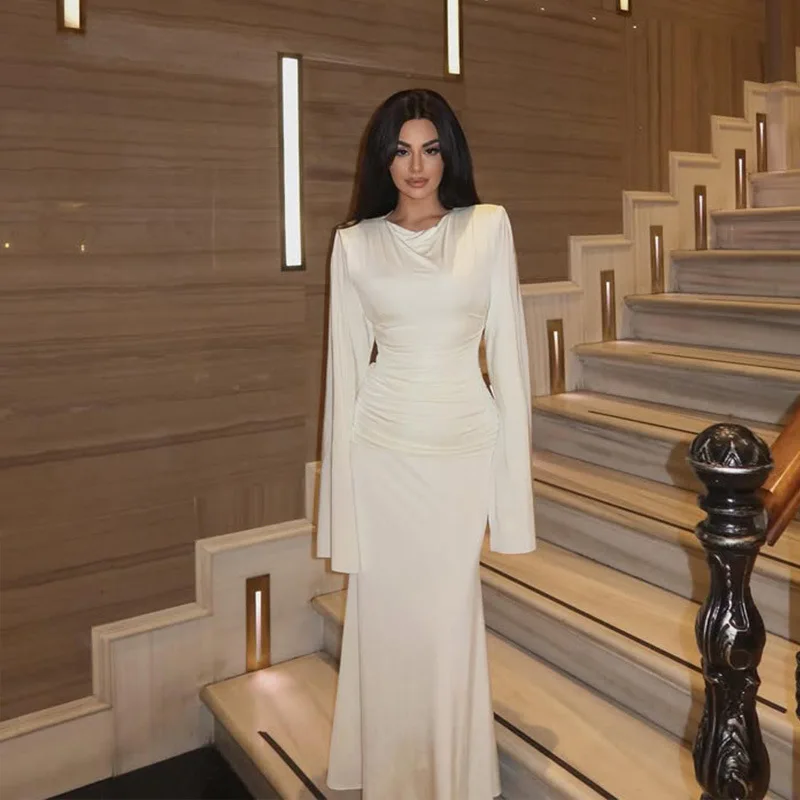 2025 Autumn Winter Women's Elegant Slim Fit Bodycon Dress High End Solid Color Fashion New Arrival