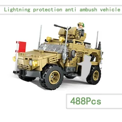 Lightning protection anti ambush vehicle Building Blocks Military Weapon Army Bricks Toys for Kids 488Pcs C0843