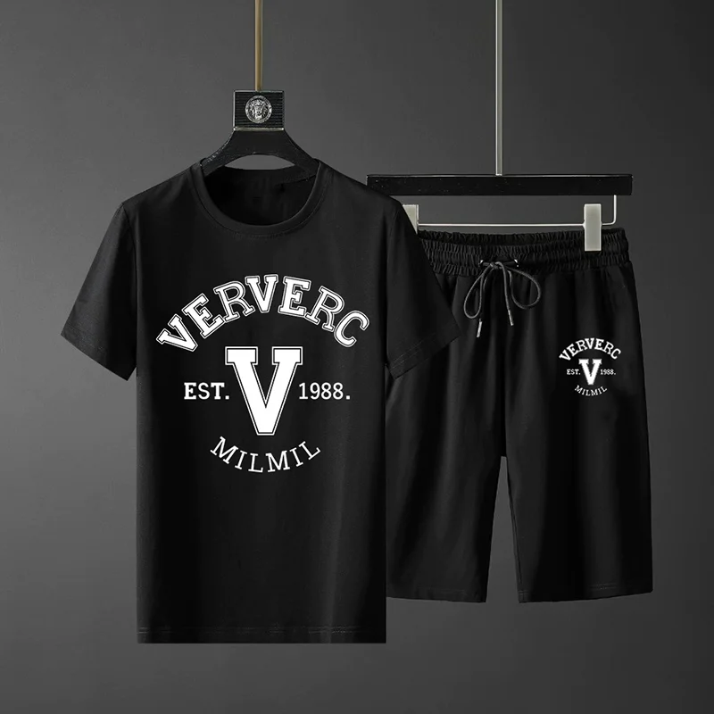 

2025 Summer New Spirit Guy Casual Sports Suit Men's Shorts Short Sleeves Trendy Printed T-shirt Ruffian Handsome Two-piece Set