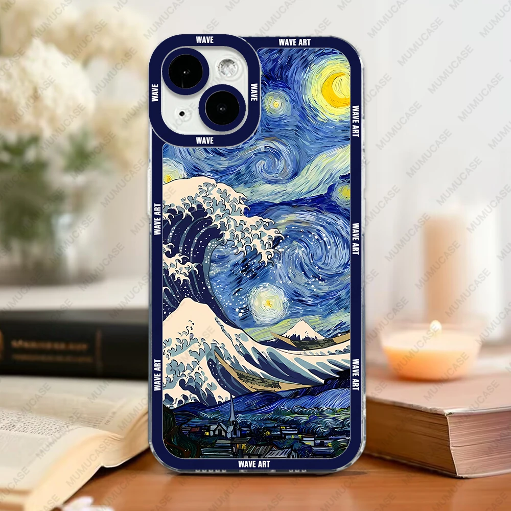 Case For iPhone 16 15 14 13 Pro Max 12 Mini 11 XS X XR SE 7 8 Plus Soft Cover Japanese Wave Art