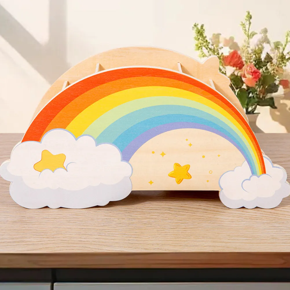 Wooden Rainbow Cloud Pencil Holder Desktop Organizer for Pens Markers Crayons Brushes Office School Desk Accessories Stationery