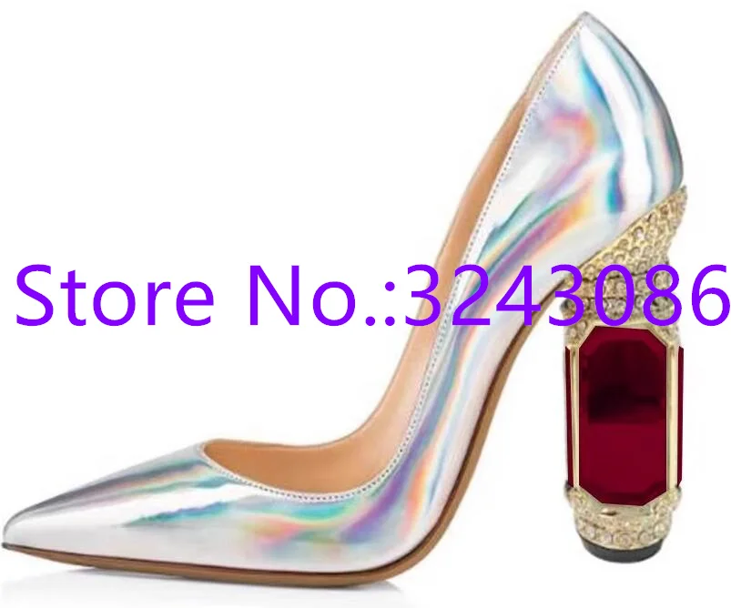 Sapatos de salto de cristal colorido para mulheres, design sexy, dedo apontado, salto alto, moda feminina, festa, novo