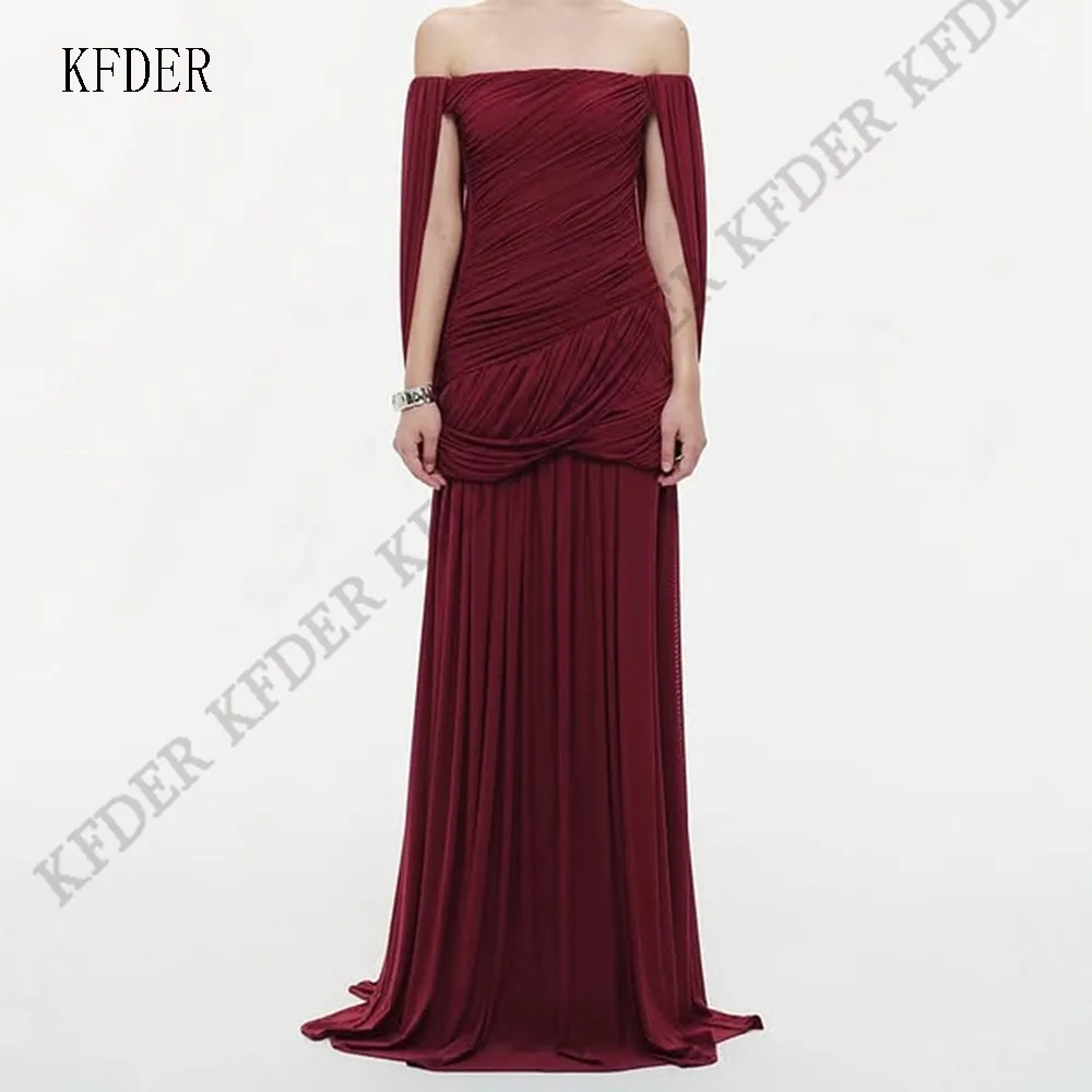 Burgundy Chiffon Long Prom Dress Off Shoulder Women's Formal Evening Gowns Vestidos De Fiesta Elegantes Customized