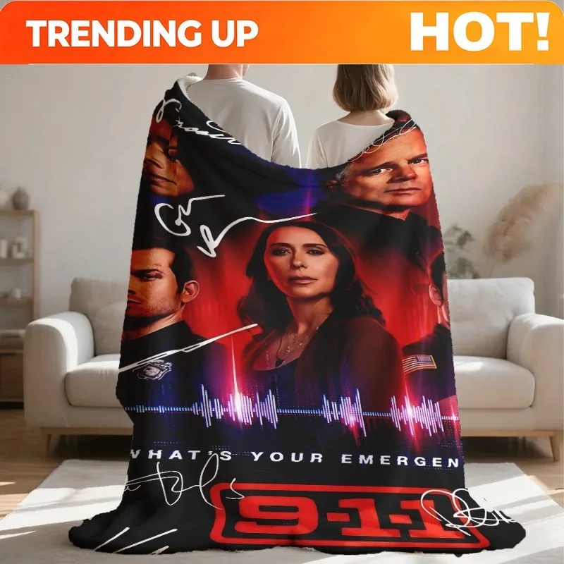 Customize 1pc 230GSM American TV Series '9-1-1' Blanket / Features Signatures of The Firefighter Characters, Blending Cool Style
