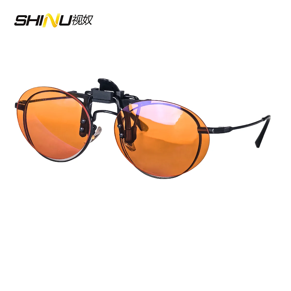 SHINU Rote Linsen-Clip-On-Brille zum Schlafen besser, runde orangefarbene Linse für Spiele oder Arbeiten, gelbe Linsen, Nachtsicht zum Fahren – Detail 8