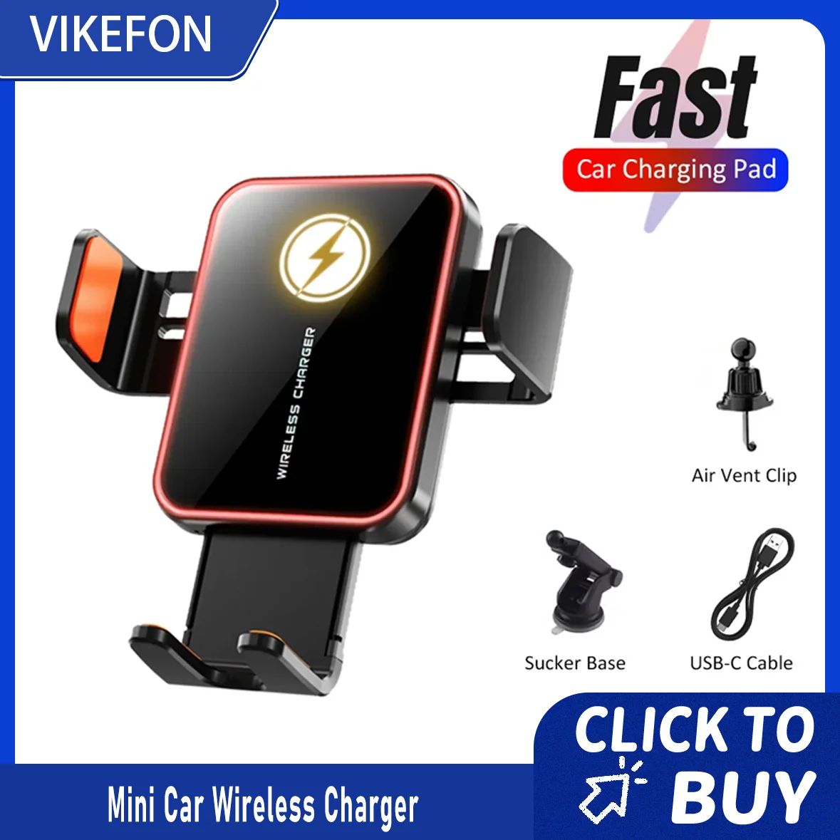 

Мини-автомобильное беспроводное зарядное устройство 360° ° Вращение с автоматическим открытым зажимом, 10 лампочек, кронштейн для быстрой зарядки для iPhone 17-12, Samsung Xiaomi