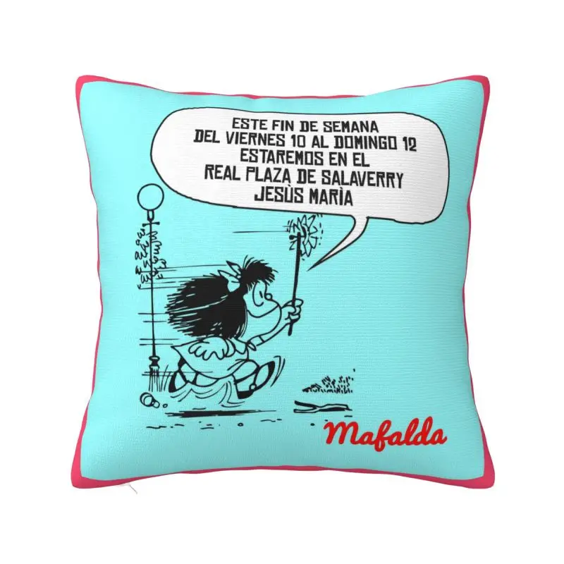 Custom Humor Mafaldas Quino Comic Cartoon Manga Pillow Case 45x45cm Cushions Cover Square Pillowcase
