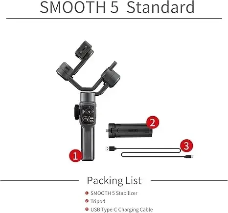 Zhiyun Smooth 5 Phone Gimbal 3-Axis Handheld Smartphone Stabilizer With Grip Tripod