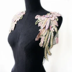 2PCS Colorful Embroidery Angel Wing Applique Sewing Flower Collar Patch Wedding Party Gown Bridal Dress Clothes DIY