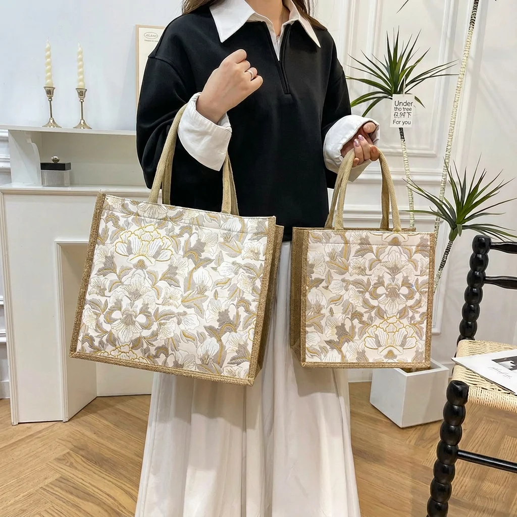 花柄ハンドバッグ通気性大容量トートヴィンテージレディースハンドバッグスタイリッシュなアーバントート毎日の通勤ショッピング仕事用 1