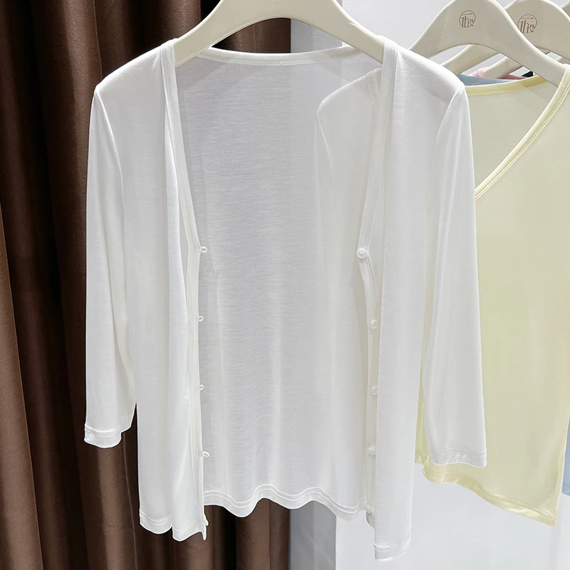 

Black ice silk knitted cardigan, new women's summer V-neck hooded top, shawl camisole skirt, and breathable thin jacket
