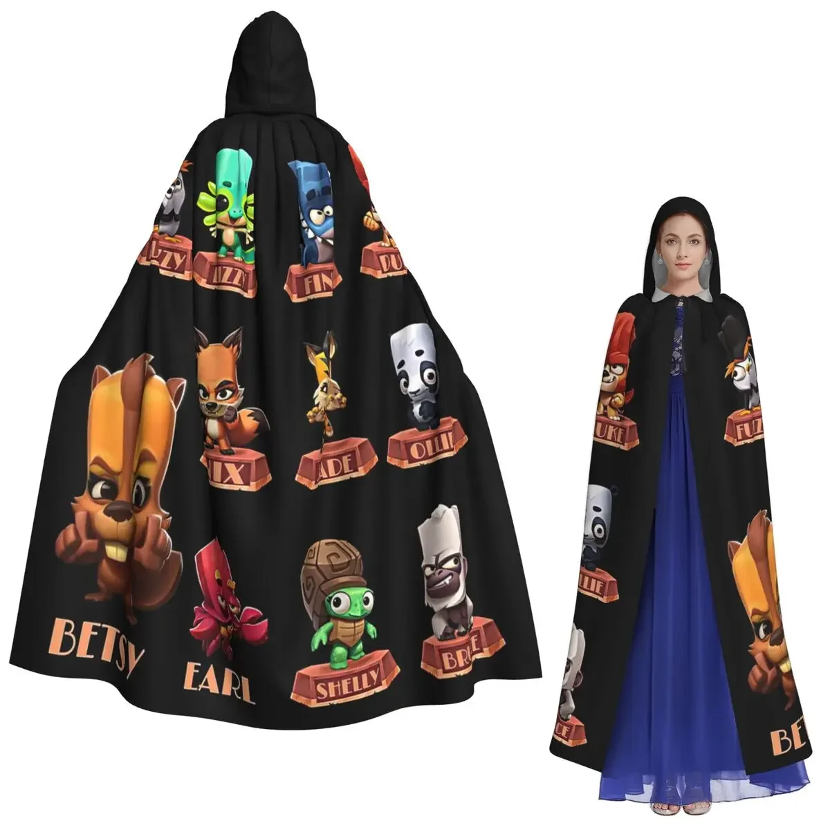 Zooba Battle Arena Royale شخصيات N 01 حديقة الحيوان عباءة طويلة بقلنسوة الساحرة القرون الوسطى زي تأثيري كيب هالوين مصاص دماء الكبار