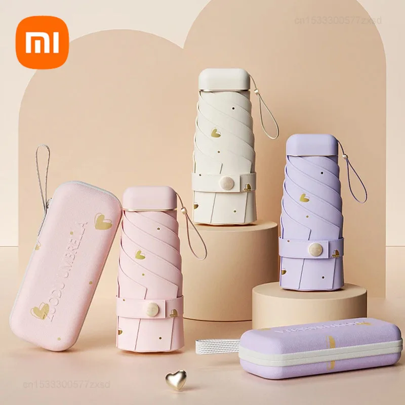 Xiaomi zuodu ร่มแบบพกพาขนาดเล็ก, ร่มพกพาสะดวกใช้คู่ป้องกันรังสียูวีมีหกพับได้แบบพกพาน้ำหนักเบา