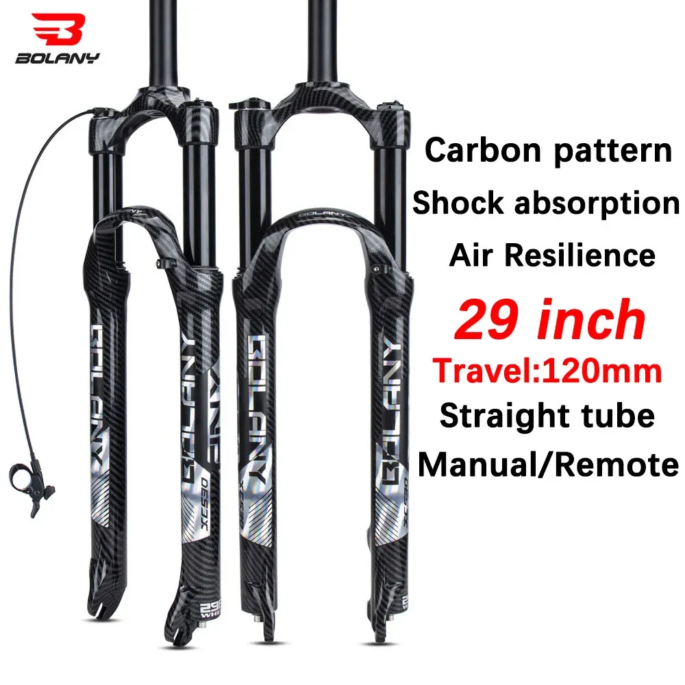 BOLANY Air suspension 29 mtb Fork Magnesium Alloy Carbon Pattern Mountain Bike Fork Shock Absorber Quick Release Travel 120mm