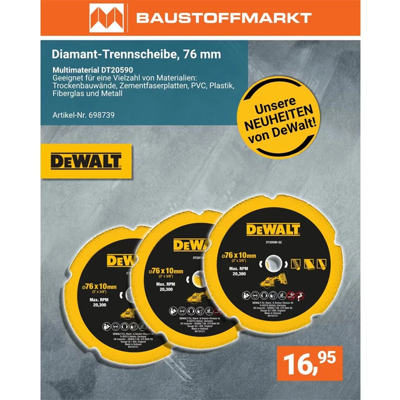 Dewalt DCS438 Angle Grinder Original Cutting Wheel 76*10MM For Metal/Wood/Stone Universal Saw Blade DT20590