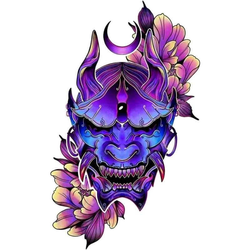 1Pc 2D Flat Demon Mask & Sword Vinyl Sticker , Waterproof Decal For Helmet, Door, Table, Motorcycle, RV Decor, Holiday Gift