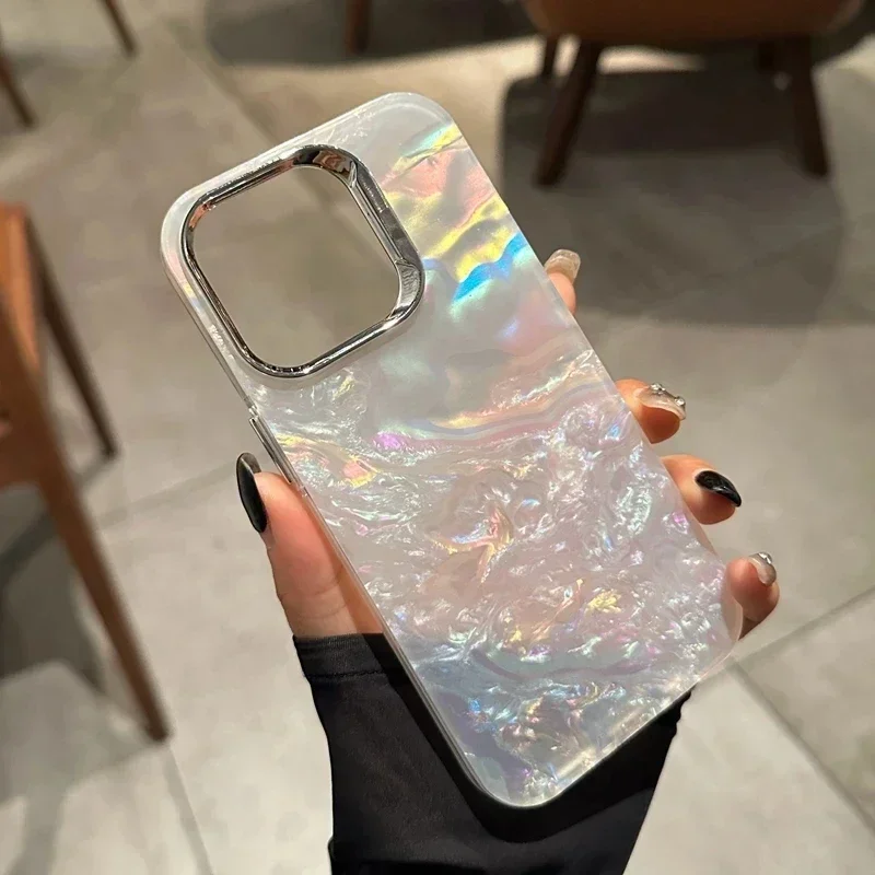 Glitter Laser Colorful Seashells Pattern Phone Case for iPhone 16 15 14 ProMax 13 12 11 Pro Max X XS XR 7 8 Plus Dreamy PC Cover