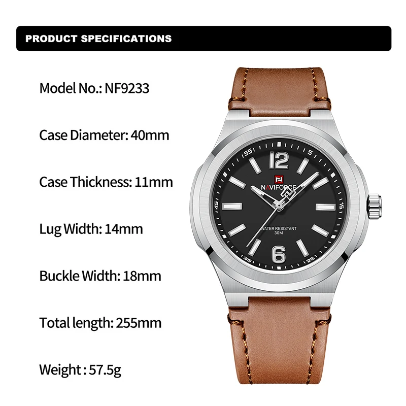 New Fashion NAVIFORCE Simple Casual Watch for Men Business Waterproof Brand Male Wristwatch Quartz Leather Strap Sport Man Clock