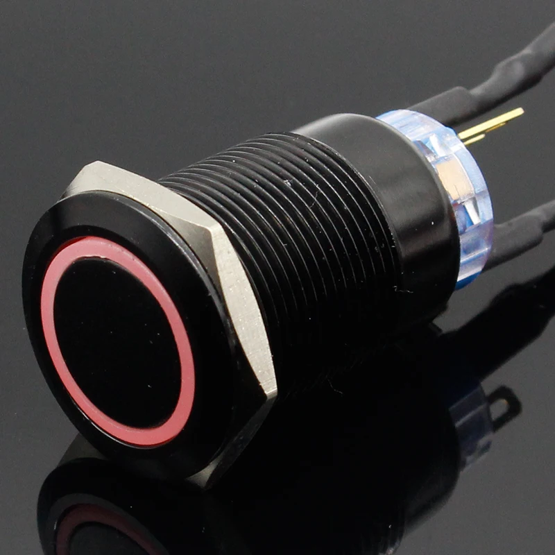 19mm Metal Alumina black press button Led power mark lamp button Momentary/Latching control switch PushButton Switch