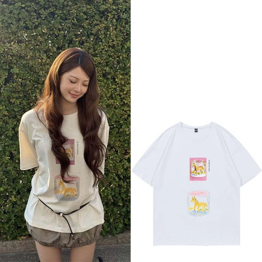 Star Same T-shirt TOP PHOTO Printe TShirt Kpop Fallen letter Shirt Pullovers Women PHOTO Korean Style Summer Oversized Tshirt