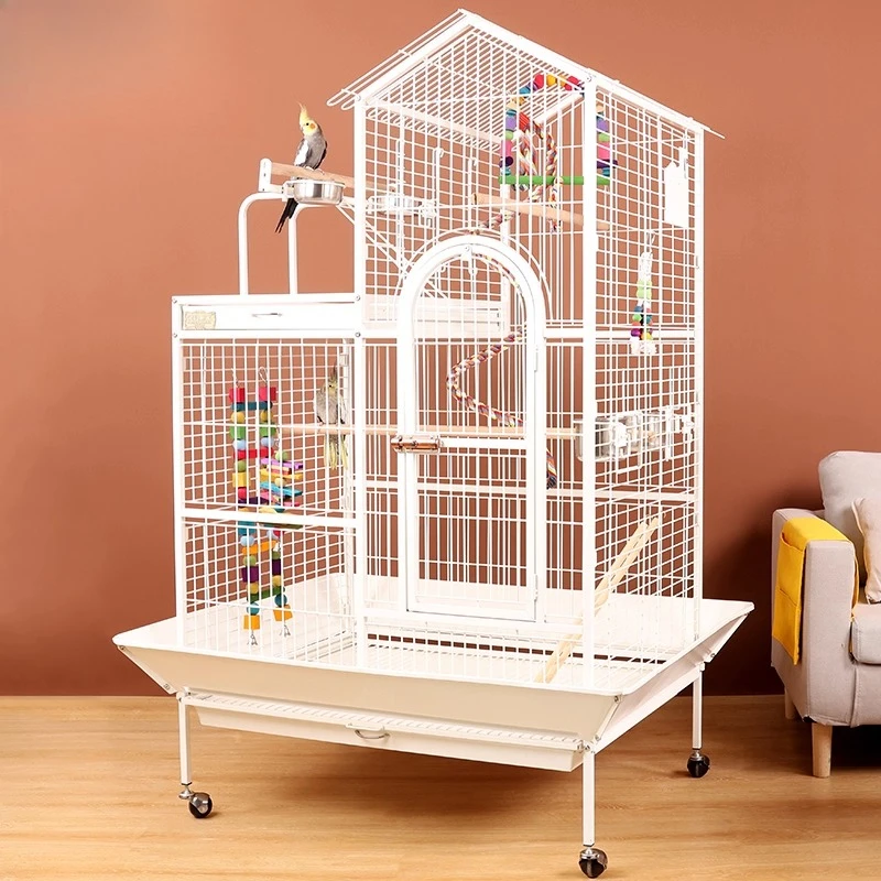 

New luxury large bird cage, parrot cage, king-size villa for home use, special stand for horizontal silk, splash-proof enclosure