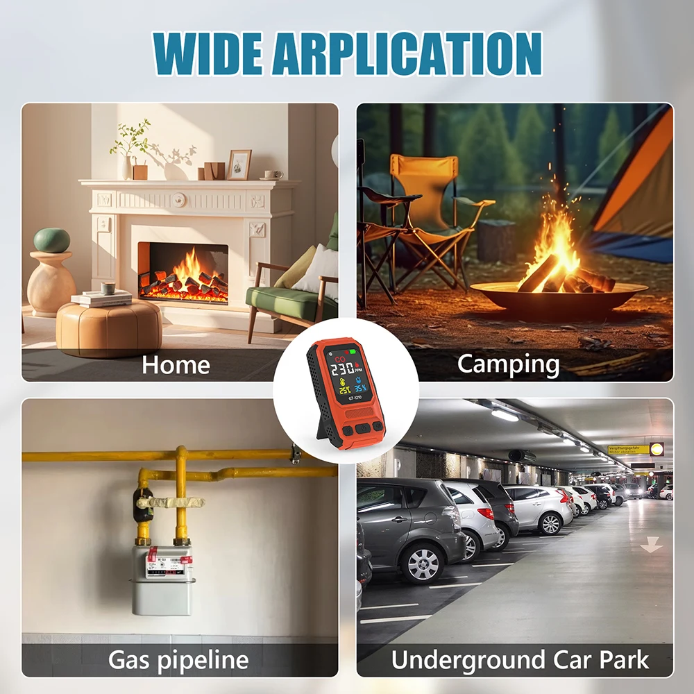 Portable 3-in-1 CO Gas Leak Detector Rechargeable Carbon Monoxide Sensor with Alarm Indoor Temperature Humidity Meter