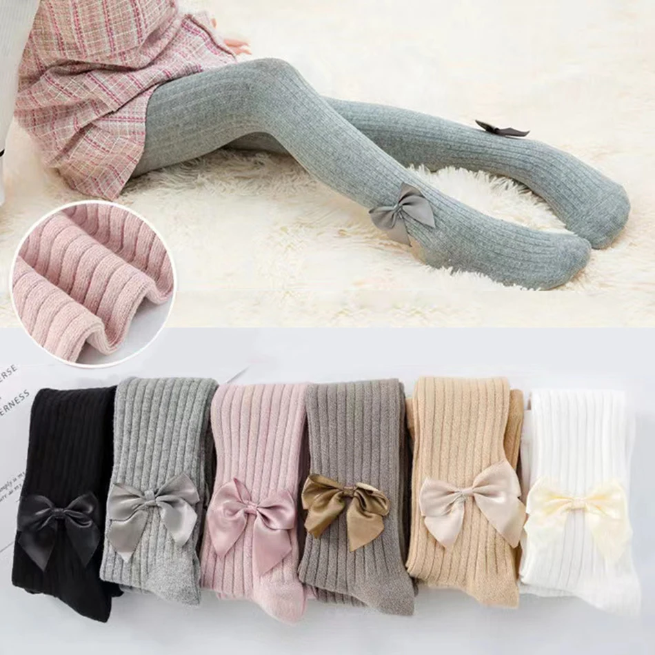 

New Children Leggings Girls Pantyhose Bow Spring Autumn Socks Baby Clothing Solid Color Soft Cotton Breathable Mesh Stockings